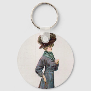Vintage Ladies Fashion Design Illustration   Key Ring
