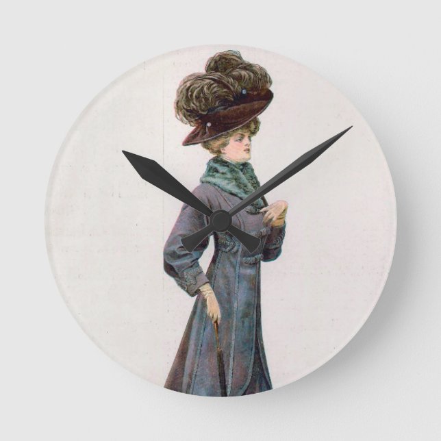 Vintage Ladies Fashion Design Illustration Round Clock (Front)