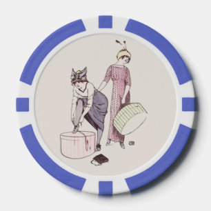 Vintage Ladies Fashion Pink Purple Poker Chips