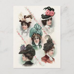 Vintage Ladies Fashion Victorian Hats Postcard