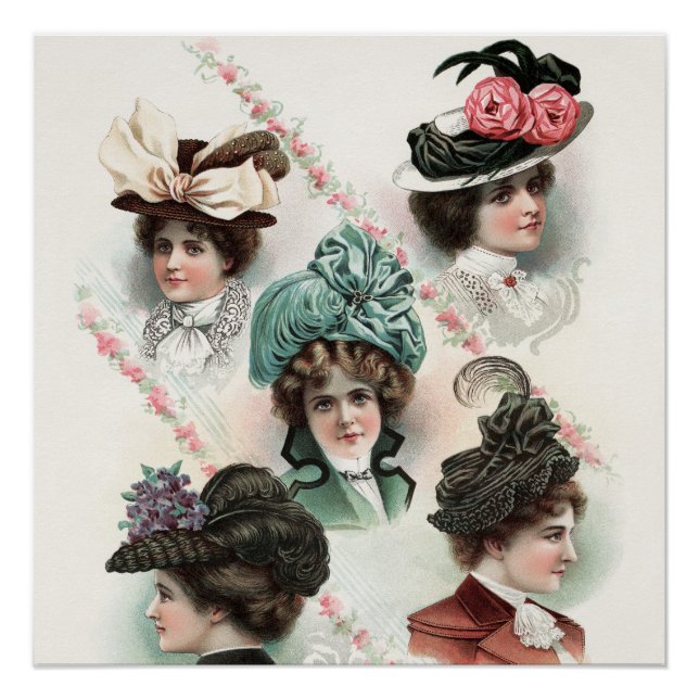 Vintage Ladies Fashion Victorian Hats Poster (Front)
