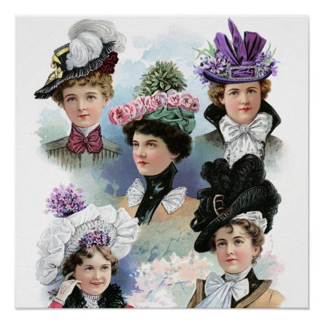 Vintage Ladies Fashion Victorian Hats Poster (Front)