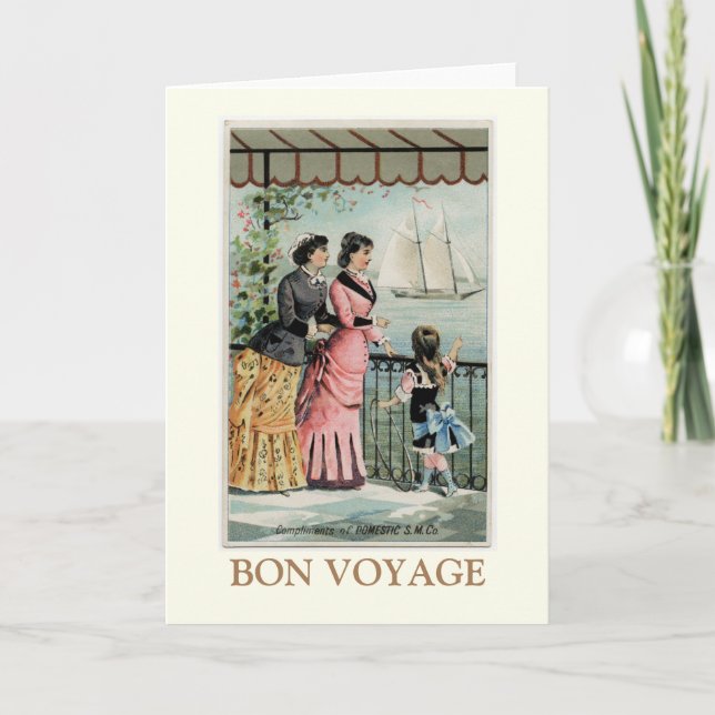 Vintage Ladies, Girl, Sailing Ship Bon Voyage Card (Front)