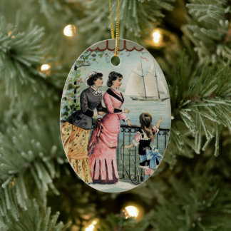 Vintage Ladies, Girl, Sailing Ship Ceramic Tree Decoration