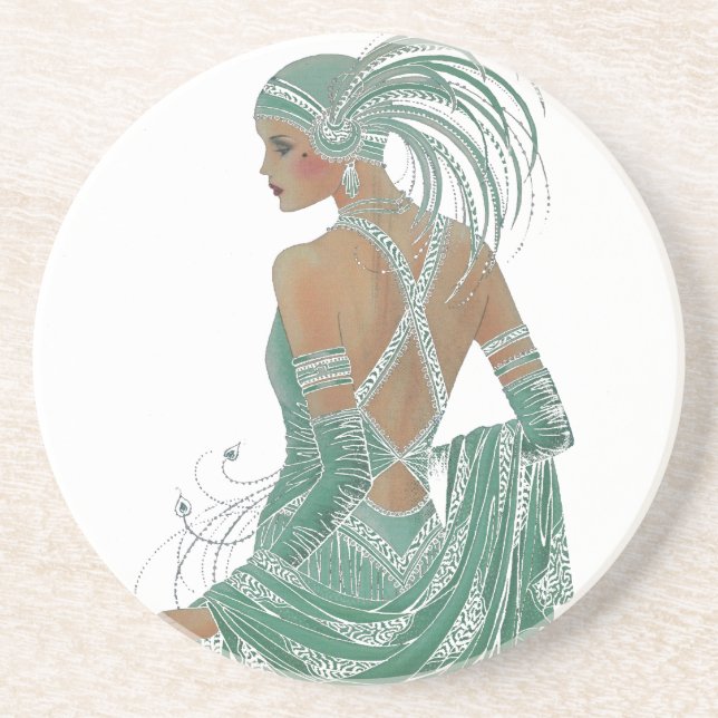 Vintage Ladies Going Green Art Print Coaster (Front)