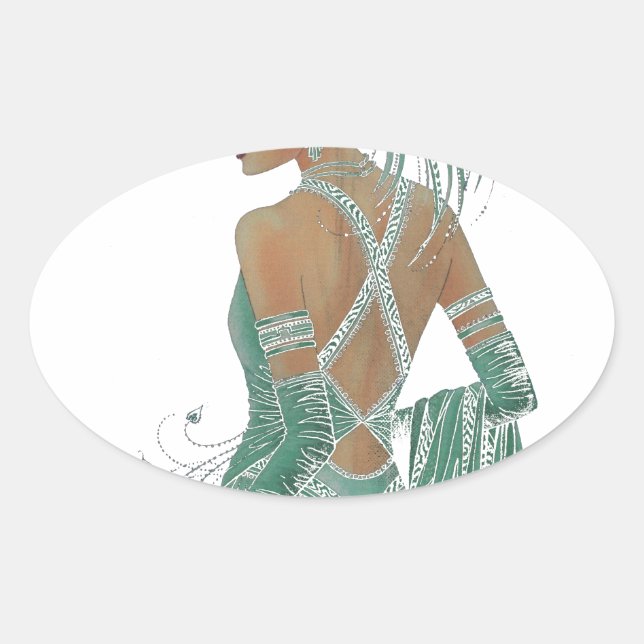 Vintage Ladies Going Green Art Print Oval Sticker (Front)