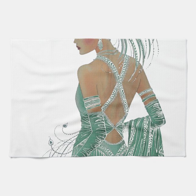 Vintage Ladies Going Green Art Print Tea Towel (Horizontal)