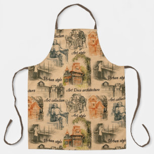 Vintage Ladies in the City Pencil Drawing Apron