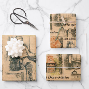 Vintage Ladies in the City Pencil Drawing Wrapping Paper Sheet