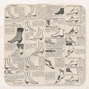 Vintage Ladies' Shoes Catalogue - 1900s Fashion Square Paper Coaster