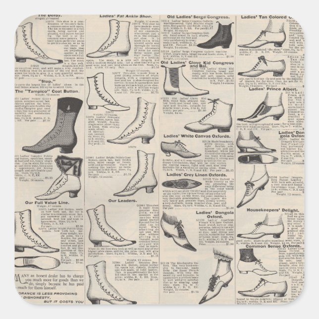 Vintage Ladies' Shoes Catalogue - 1900s Fashion Square Sticker (Front)
