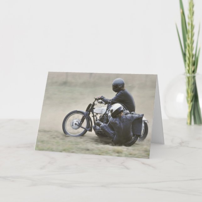 Vintage ladies sidecar scrambling birthday card (Front)
