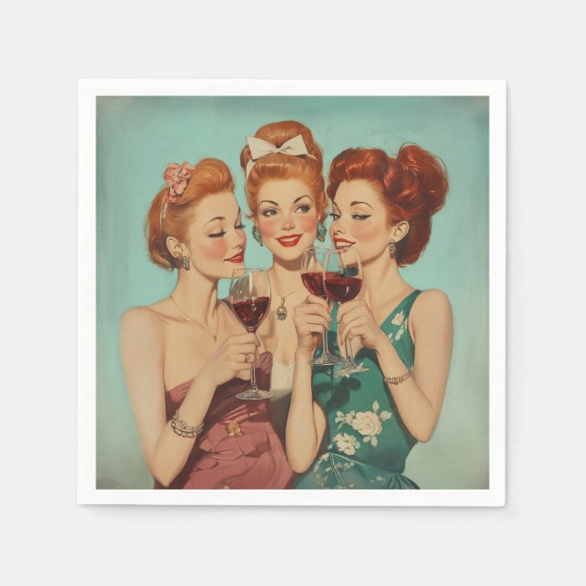 Vintage Ladies Toasting with Wine Napkin (Front)