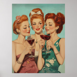 Vintage Ladies Toasting with Wine Poster