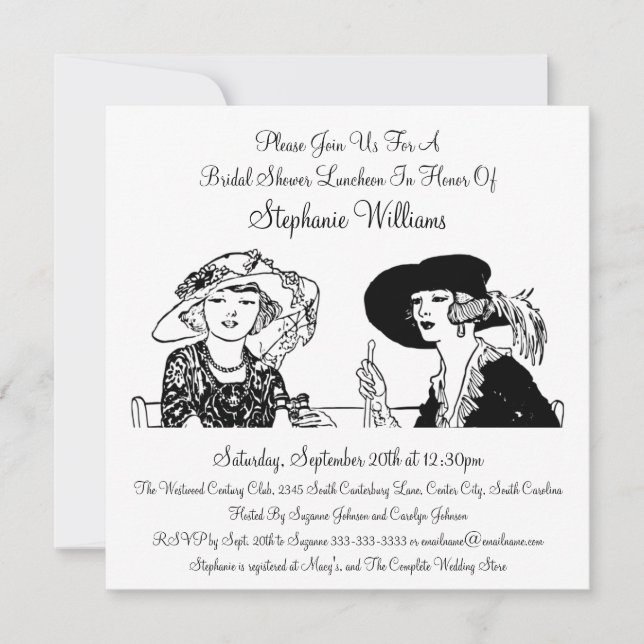 Vintage Ladies with Hats Elegant Bridal Shower Invitation (Front)