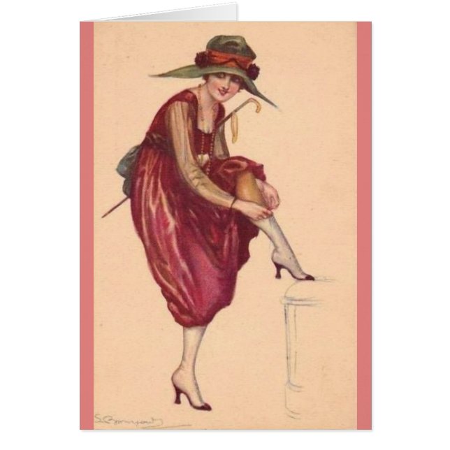 Vintage Lady Adjusting Her Stockings, (Front)