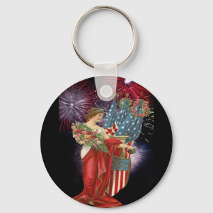 Vintage Lady and Fireworks Key Ring