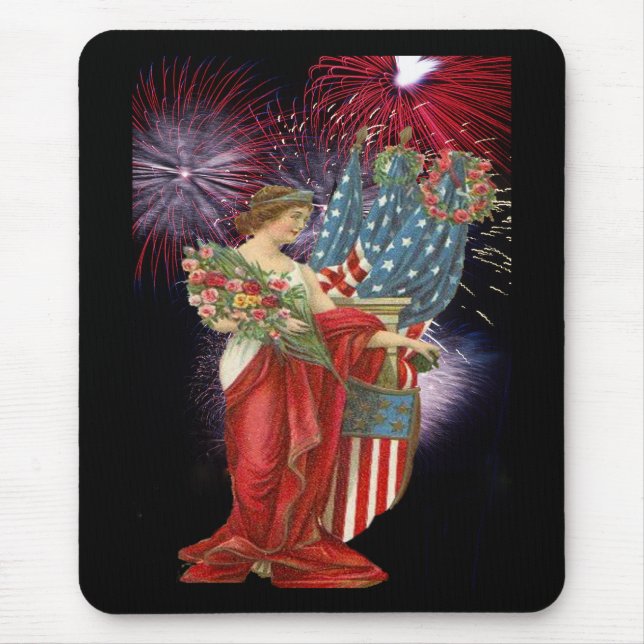 Vintage Lady and Fireworks Mouse Mat (Front)