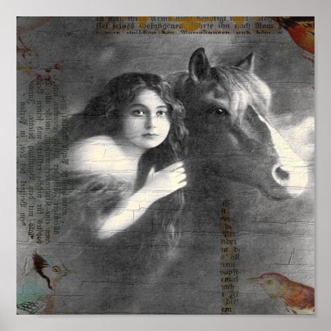 Vintage Lady and Horse Digital Collage Poster (Front)