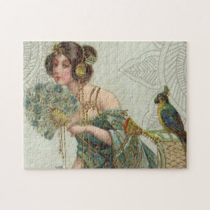 Vintage Lady and Parrot Jigsaw Puzzle