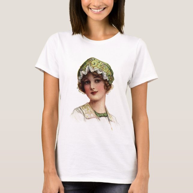 Vintage Lady Bead and Lace Bonnet T-Shirt (Front)
