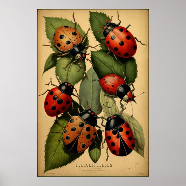 Vintage Lady Bug Poster - Garden Art Print (Front)