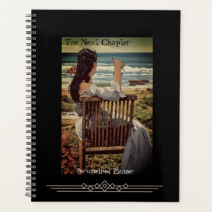 Vintage Lady By The Sea Quote Black Journal Planner