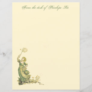 Vintage Lady Chasing Butterflies Stationery Paper 