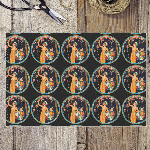 Vintage Lady Cherry Blossom Tree Hat Box Tissue Paper