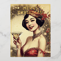 Vintage Lady Christmas Theme Greetings Retro Pic