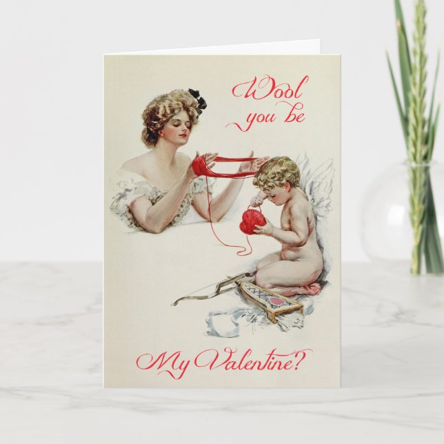 Vintage Lady + Cupid Valentine by Harrison Fisher Holiday Card (Front)