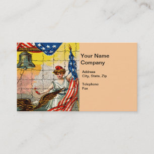 Vintage Lady, Eagle, Flag and Liberty Bell Mosiac Business Card