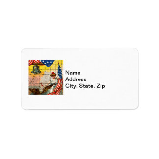 Vintage Lady, Eagle, Flag and Liberty Bell Mosiac Label