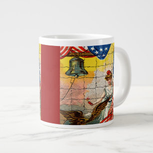 Vintage Lady, Eagle, Flag and Liberty Bell Mosiac Large Coffee Mug