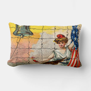 Vintage Lady, Eagle, Flag and Liberty Bell Mosiac Lumbar Cushion