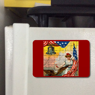 Vintage Lady, Eagle, Flag and Liberty Bell Mosiac Magnet