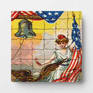 Vintage Lady, Eagle, Flag and Liberty Bell Mosiac Plaque