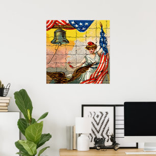 Vintage Lady, Eagle, Flag and Liberty Bell Mosiac Poster