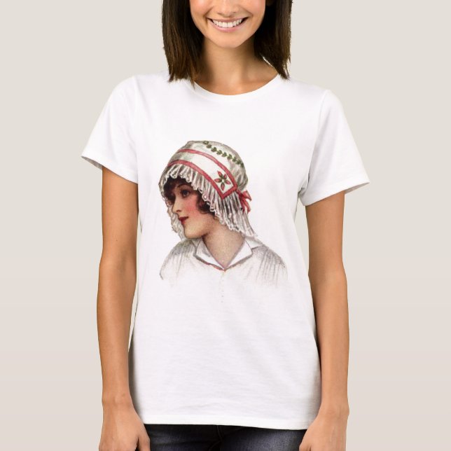 Vintage Lady Embroidery and Lace Bonnet T-Shirt (Front)