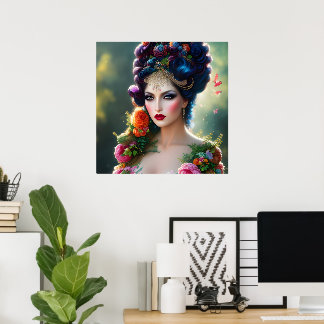 Vintage Lady Fairy Queen Rose Flowers Poster
