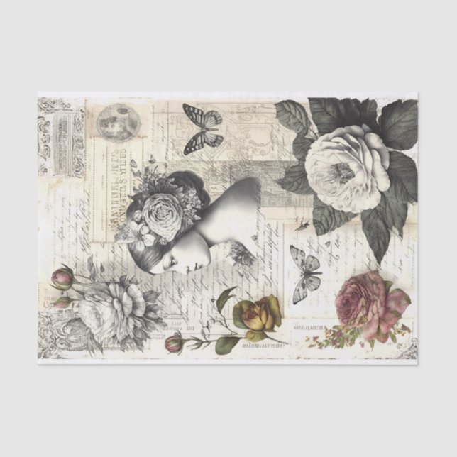 Vintage Lady Floral Decoupage Tissue Paper (Front)