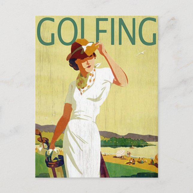 Vintage lady Golfer Golfing Postcard (Front)