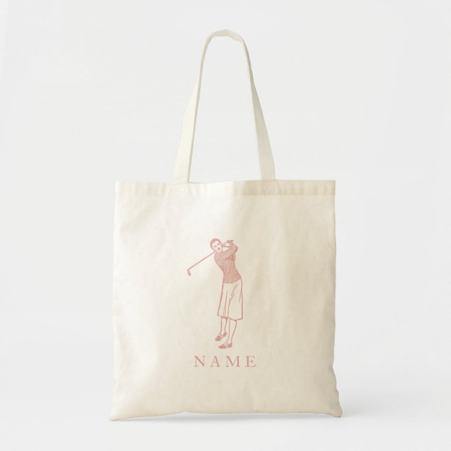 Vintage Lady Golfer in Pink Tote Bag (Front)