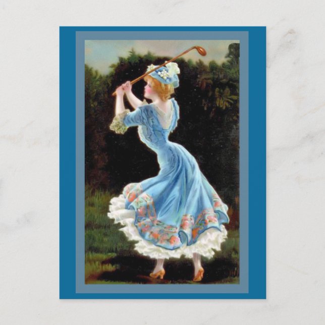 Vintage Lady Golfing Postcard (Front)