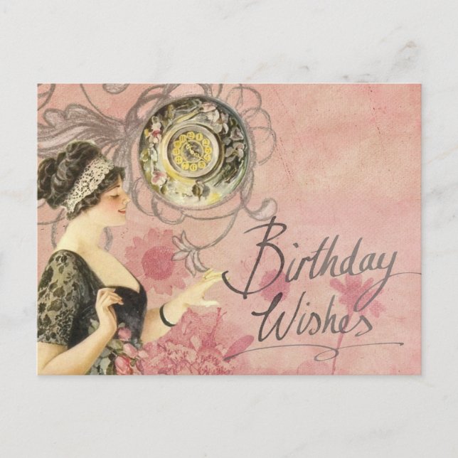 Vintage Lady Happy Birthday Postcard (Front)