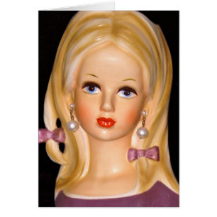Vintage Lady Head Teen Girl Purple Bows 1960s Card