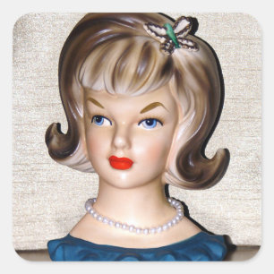 Vintage Lady Head Vase Butterfly Hair Ornament Square Sticker