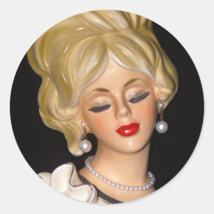 Vintage Lady Head Vase Chic Big Hair Ruffles Classic Round Sticker