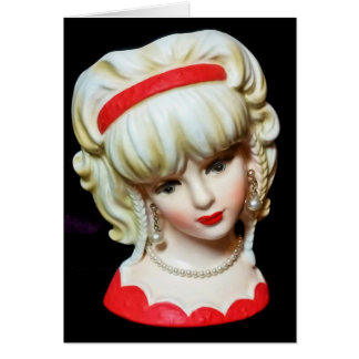 Vintage Lady Head Vase Platinum Blonde Braids Card