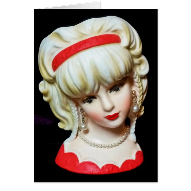 Vintage Lady Head Vase Platinum Blonde Braids Card (Front)